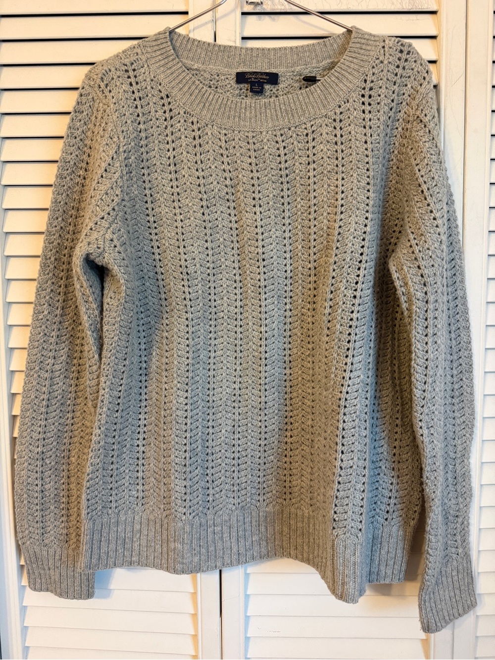 Brooks Brothers Fisherman Saxxon Wool Crew Neck Sweater Large Gray Open Knit
